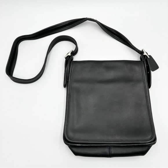Vintage Coach Flap Leather Shoulder Crossbody Handbag 9144 Black - Picture 1 of 9